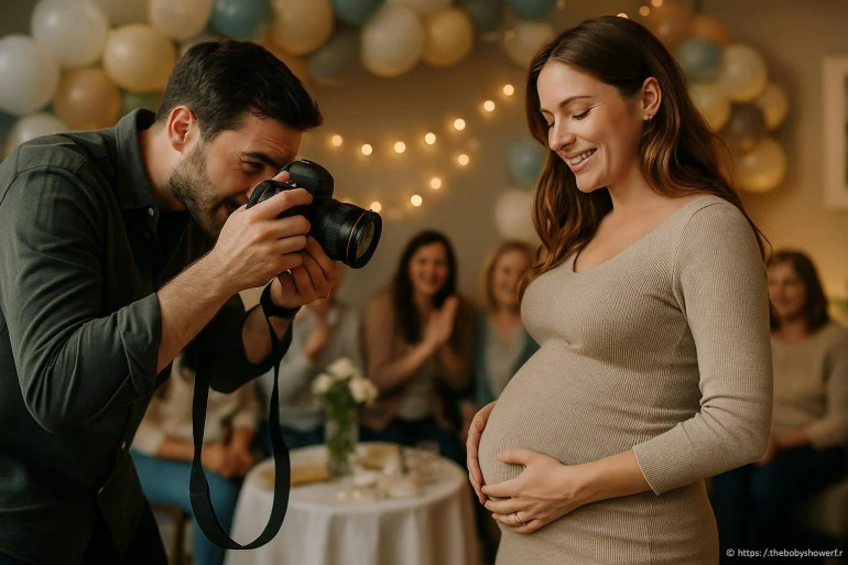 Photographe prenant photo femme enceinte
