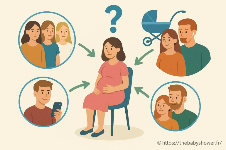 Femme enceinte entourée de choix familiaux