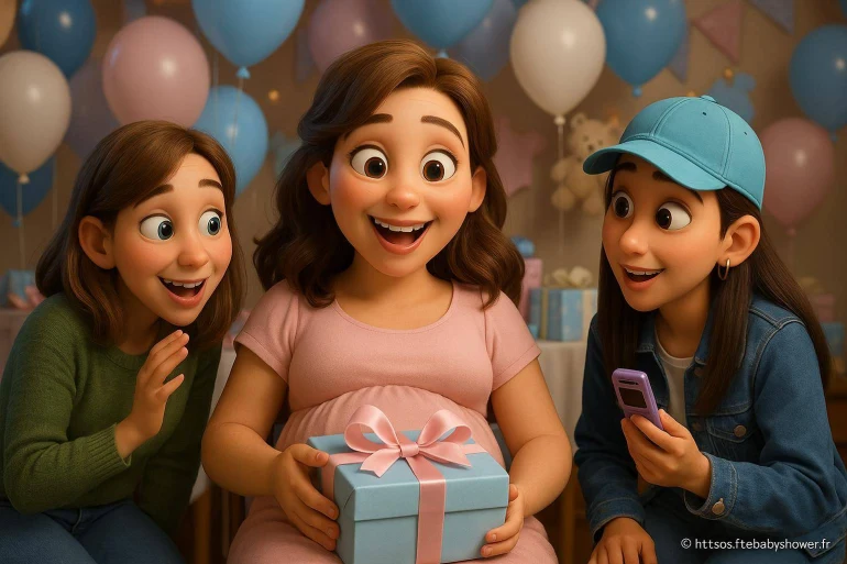 Femmes heureuses fête cadeau baby shower