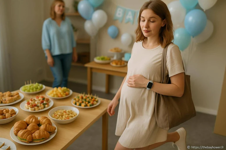 Femme enceinte à une baby shower