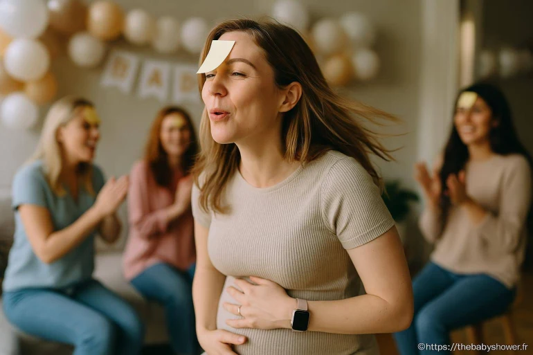 Femme enceinte jouant à un jeu avec amis