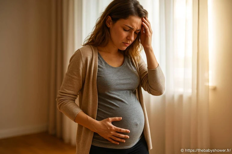 Femme enceinte stressée douleur au ventre