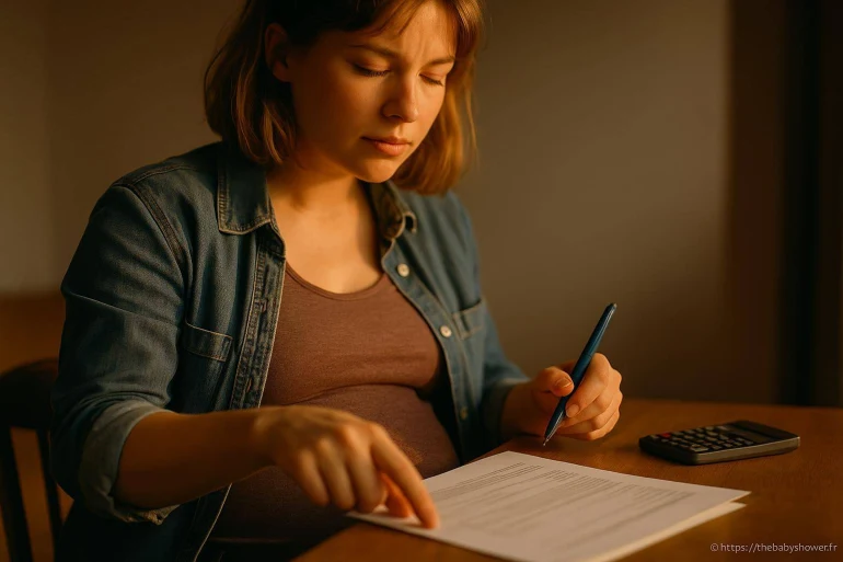 Femme enceinte lisant un document