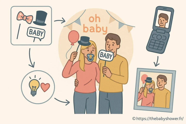 Couple fĂȘte baby shower avec accessoires