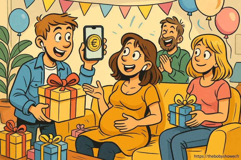 Femme enceinte recevant cadeaux baby shower
