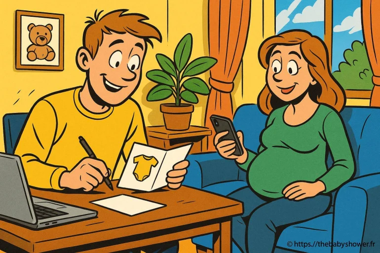 Couple préparant une carte de naissance