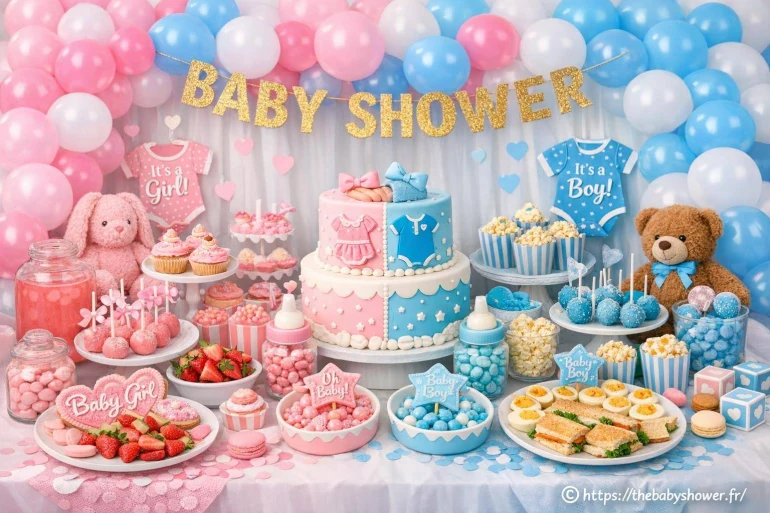 Idées de présentations thématiques pour assortir nourritures et décoration à une baby shower réussie