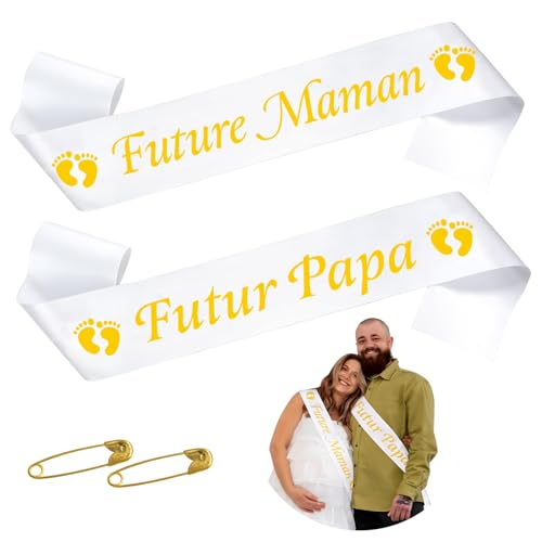 DOORIO 2pcs Écharpes Future Maman Futur Papa Blanches Ceintu