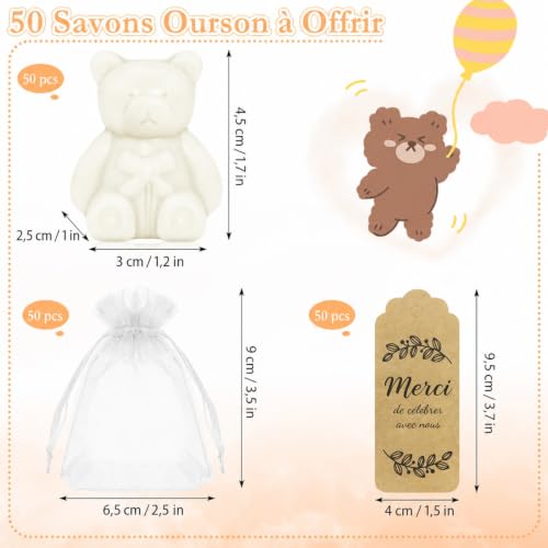 Lot de 50 Savons Ourson pour Baby Shower - Cadeau Invité Nai