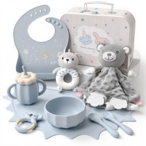 Coffret Repas Bebe Silicone Assiette Vaisselle Set, Cadeau N