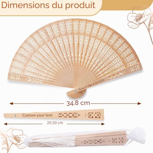 JONZIN Lot de 100 Éventail Personnalisables en Bois pour Inv