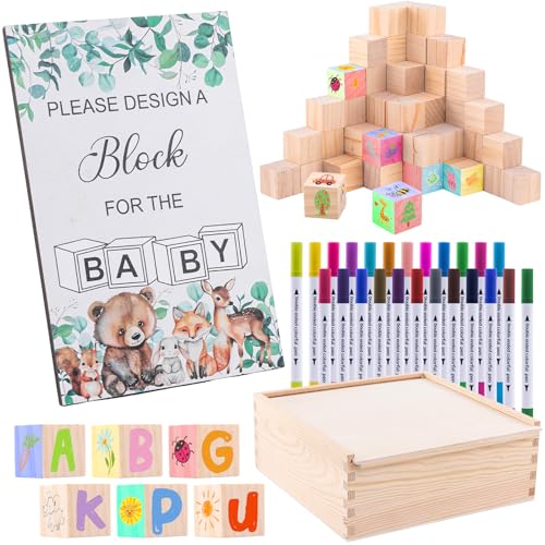 Lot de 98 jeux de fête prénatale - Avec 72 cubes en bois et 