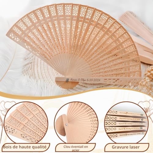 JONZIN Lot de 100 Éventail Personnalisables en Bois pour Inv