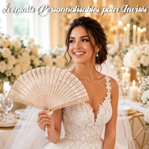 JONZIN Lot de 100 Éventail Personnalisables en Bois pour Inv