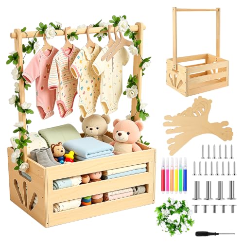 Panier Naissance Bébé en Bois avec Poignée, Coffret Cadeau N