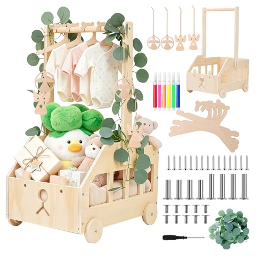 Panier Naissance Bébé en Bois Motif Ours, Coffret Cadeau Nai