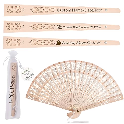 JONZIN Lot de 100 Éventail Personnalisables en Bois pour Invités de Mariage