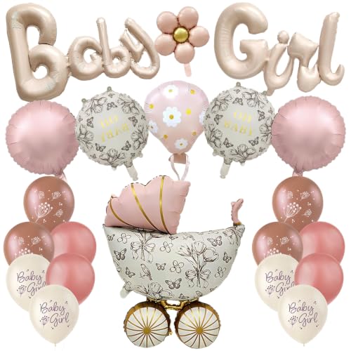 20 Pièces Rose Ballons Baby Shower Fille, Ballon en Aluminiu