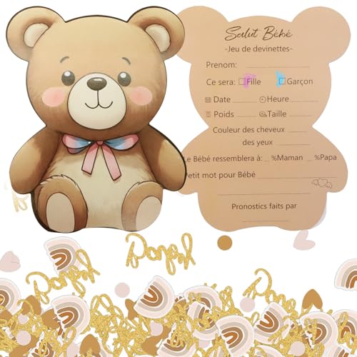 KASURE 25 Cartes Prédiction Baby Shower – Ensemble Ourson Mi