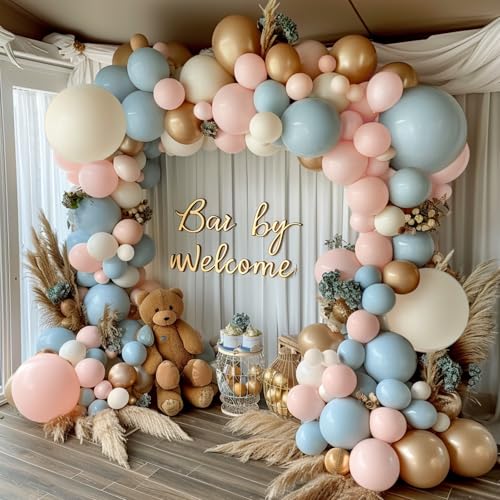 Ballon Gender Reveal, Ballon Rose Et Bleu Blanc Gold Paillet