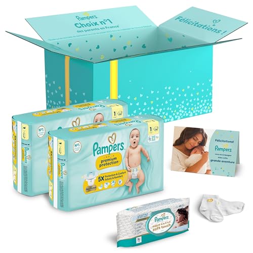 PAMPERS – Coffret Cadeau Naissance – 2 Packs Couches Premium