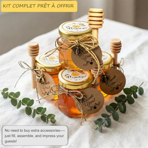 Hapneyea 60 Pack 1.5 OZ hexagonal pot de miel en verre avec 